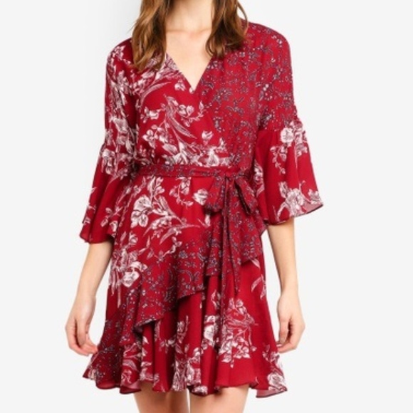 French Connection Dresses & Skirts - French Connection ELLETTE CREPE FRILL WRAP DRESS